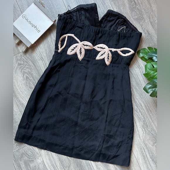 Free People Shadow Floral Appliqué Strapless Mini Dress Black Champagne Size M - Picture 9 of 15